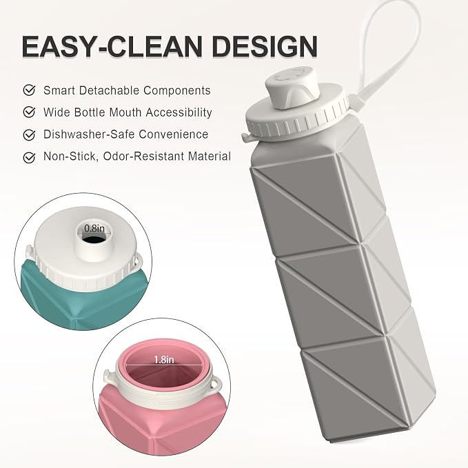 BEAUTAIL Collapsible Water Bottles 21oz/610mL, Silicone Travel Water Bottle |