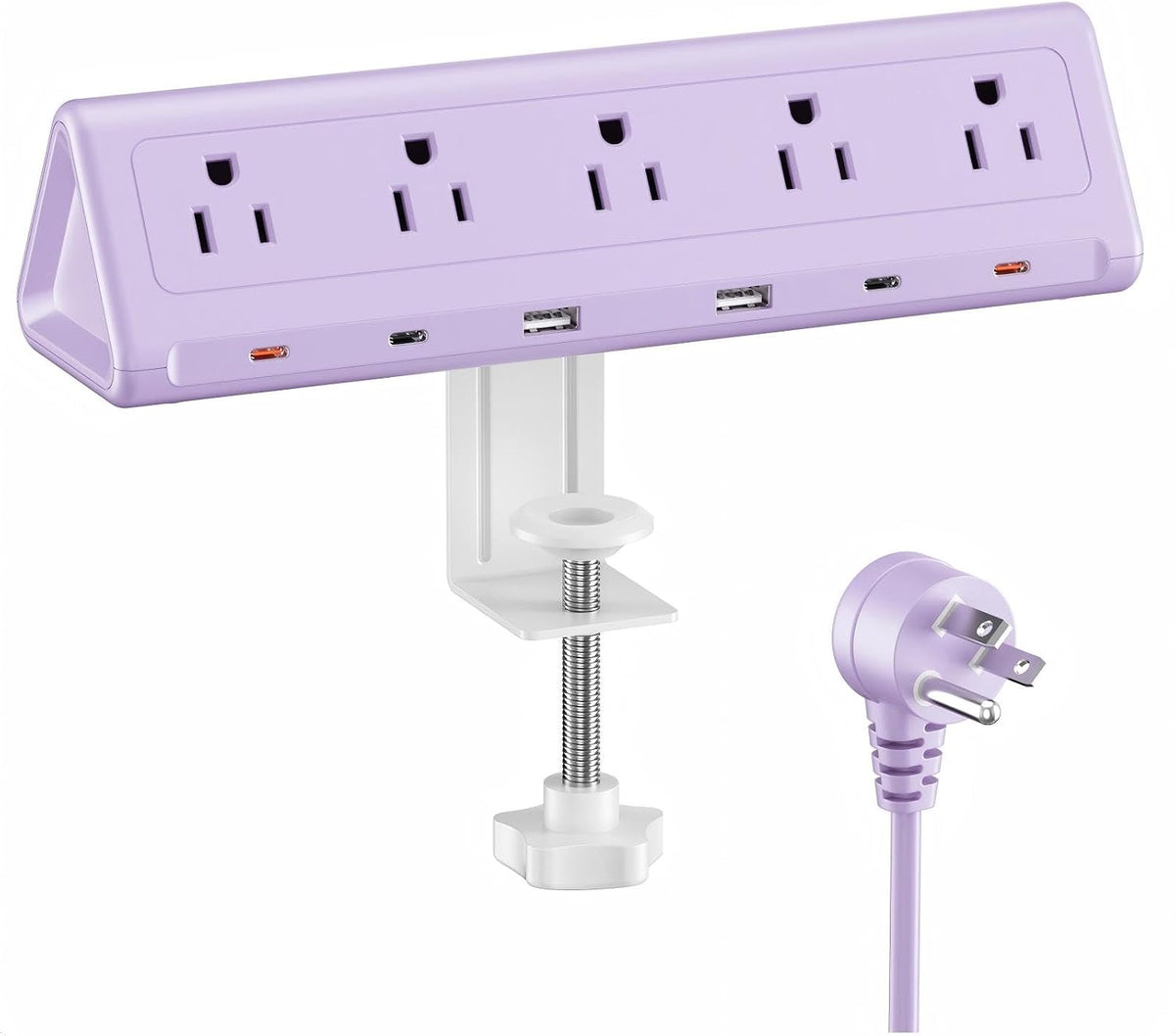 AnnTane Desk Clamp Power Strip USBC, 40W Fast Charging, 6.5 Ft, Purple