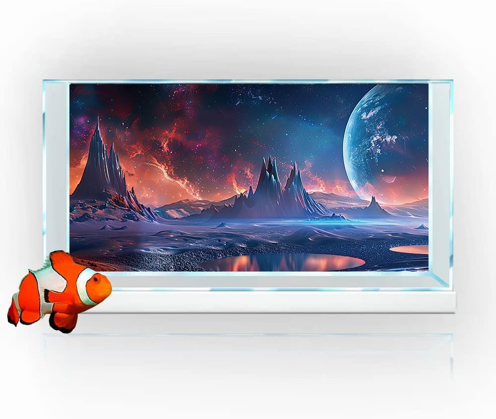 Scarlet Cosmic Aquarium Background,Cool Galaxy Parallel Space Themed Fish Tank Background, Tropical Desert Terrarium Background 72X24IN with 8 EVA Double-Sided Tape