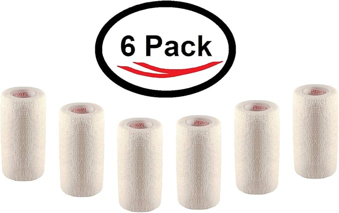 3 Inch Vet Wrap Tape Bulk (White) (Pack of 6) Self Adhesive Adherent Adhering Flex Bandage Grip Roll for Dog Cat Pet Horse