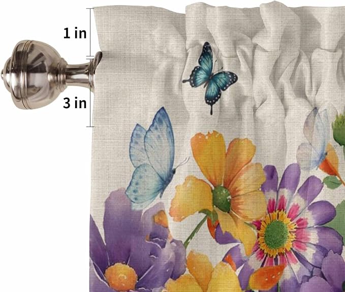 Spring Flowers Half Window Curtains 24 Inches Long, Farmhouse Vintage Country