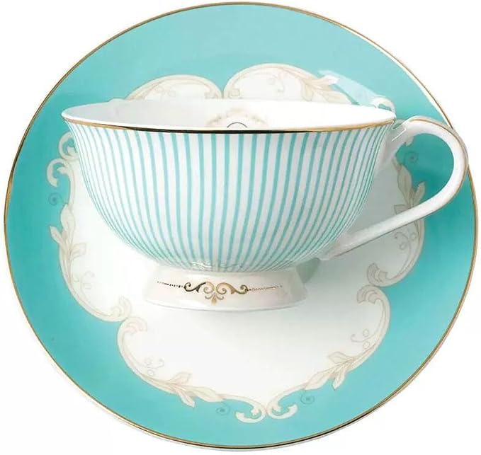 Ceramic Cup& Saucer Set, 6.8oz- Blue Stripe Pattern