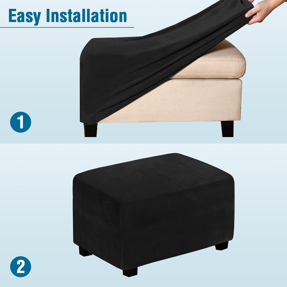 H.VERSAILTEX Velvet Stretch Rectangle Ottoman Slipcover, X-Large, Black
