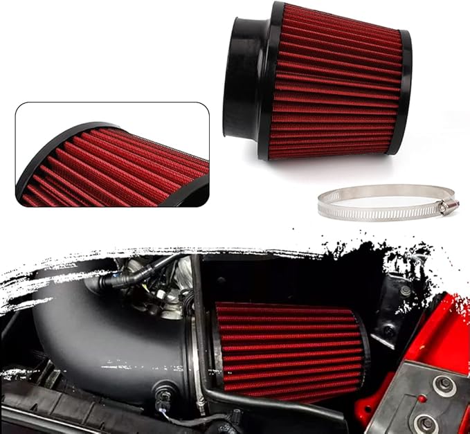 Red 4" 100mm Inlet Cone Replacement Dry Air Filter High Flow Car Performance