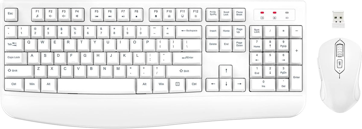 EDJO Wireless Keyboard and Mouse Combo, USB Plug & Play (White)