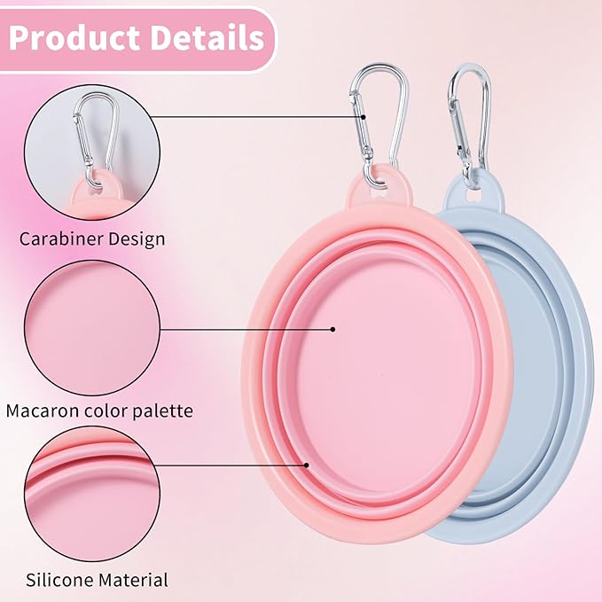 SLSON Collapsible Dog Bowl, 2Pack Macaron Color Pet Travel Bowls Silicone Foldable Water Feeder Dish for Small to Large Dogs Cat Walking Hiking Camping (Macaron Coral and Light Grey, Large)