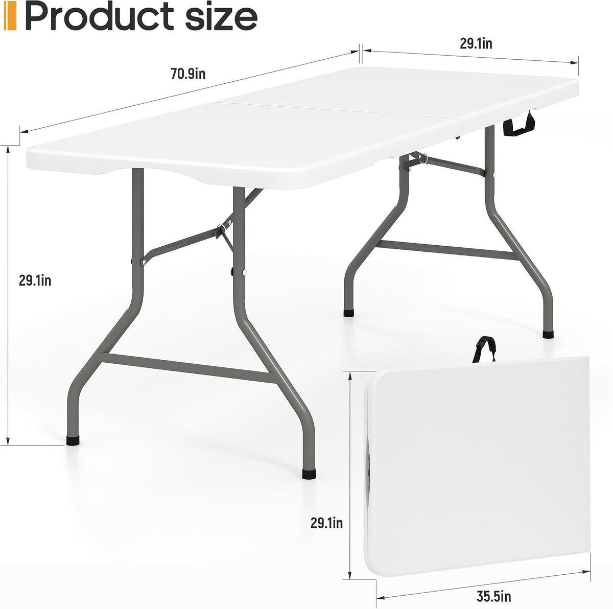 6ft Folding Table Heavy Duty 350 LBS Capacity Foldable Table with 18% Thicker HDPE Waterproof Top & Reinforced Steel Frame, Portable Fold-in-Half Table for Outdoor Indoor Party Wedding Camping