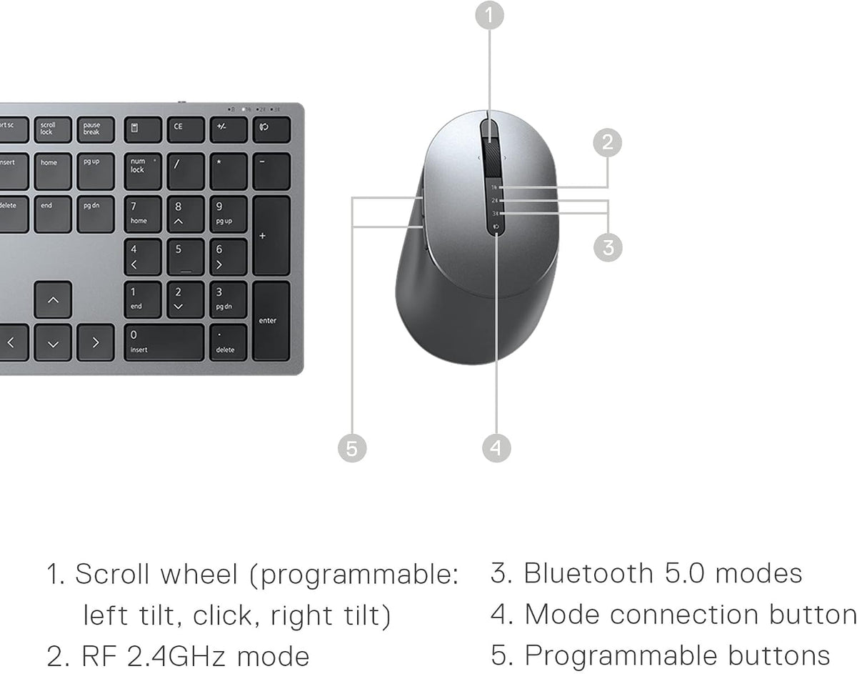 Dell Wireless Keyboard and Mouse KM7321W, Programmable, Bluetooth