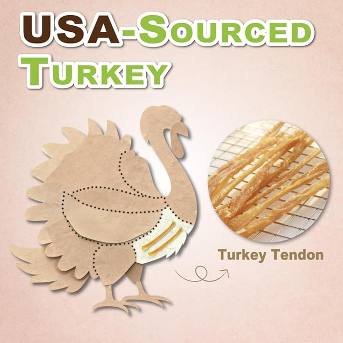 A Freschi srl Turkey Tendons for Dogs, USA-Sourced, Healthy Dog Treats, Rawhide-Free Puppy Chews, Long Lasting, All Natural, Hypoallergenic Dog Treats for Large Breeds, 10 oz Pack Rope (L)