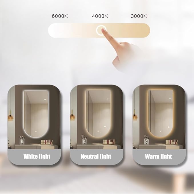 Wall Mirror Arched Bathroom Mirrors, 3-Color Lighted Bathroom Makeup Mounted
