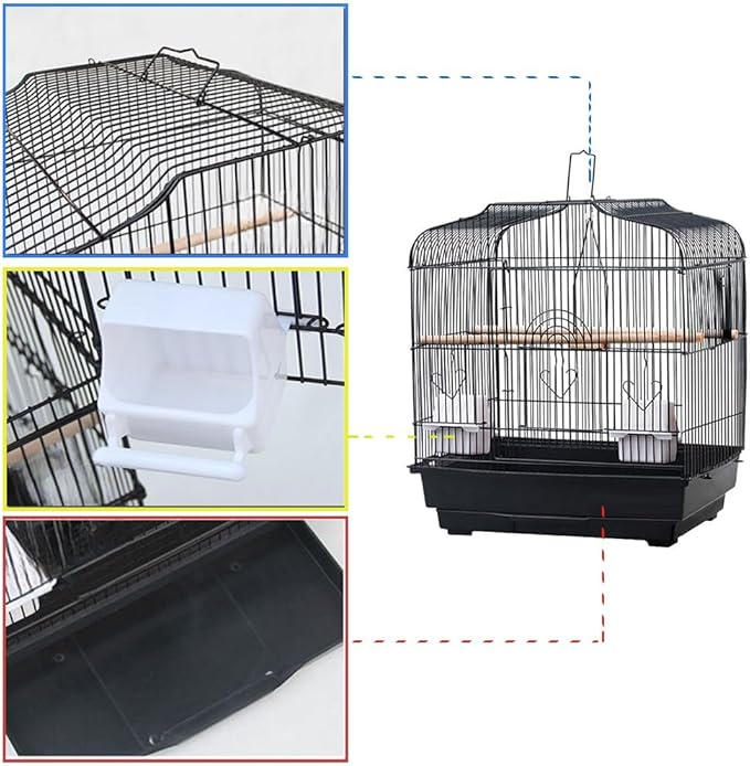 20.5"x18.1"x14.2" Portable Bird Travel Cage with Handle, Metal Carrier with Food Container, Wooden Perch & Pull-Out Tray for Small Parrots, Canaries, Cockatiels, Lovebirds, Conures