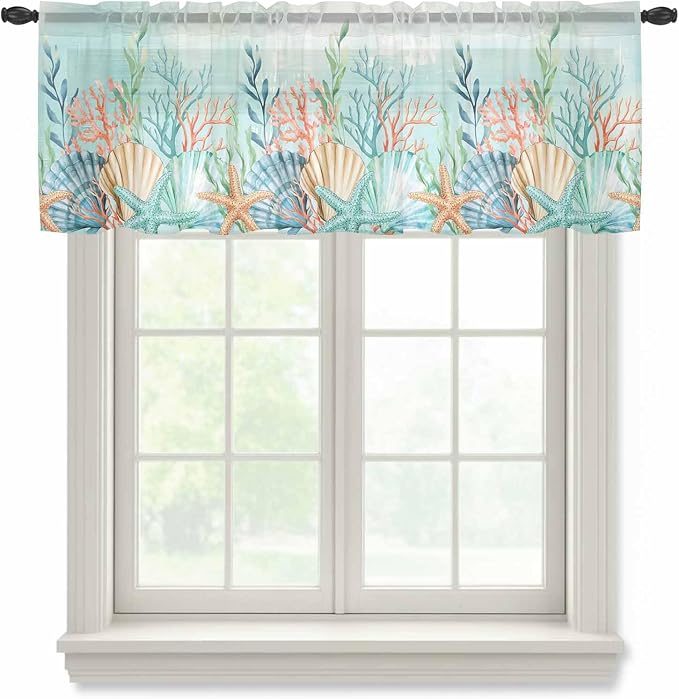 Summer Beach Sheer Valance Curtains