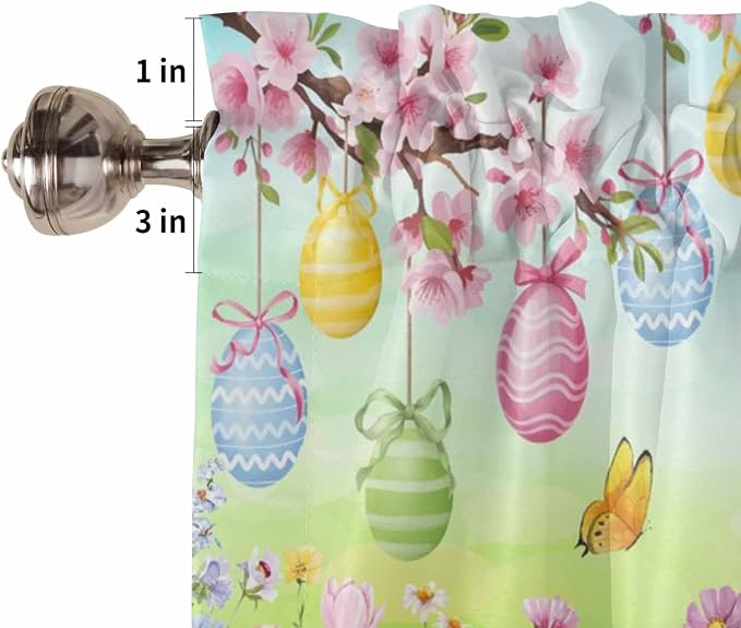 Easter Kitchen Curtains 54 Inches length, Spring Bunny Colorful Rabbit Eggs