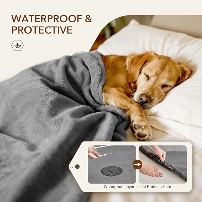 Lekereise Reversible Waterproof Dog Blanket, Super Soft Scratch-Resistant Pet Blanket, Washable Leak-Proof Cover for Sofa Bed Car Seat, for Cats to Large Dogs (Gray, 85" x 59")