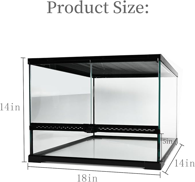 Reptile Glass Tank 18"*14"*14" Terrarium Habitat with Double Front Opening Door and Top Screen Ventilation for Bearded Dragon,Lizard,Leopard Gecko,Snake,Hermit Crab,Turtle