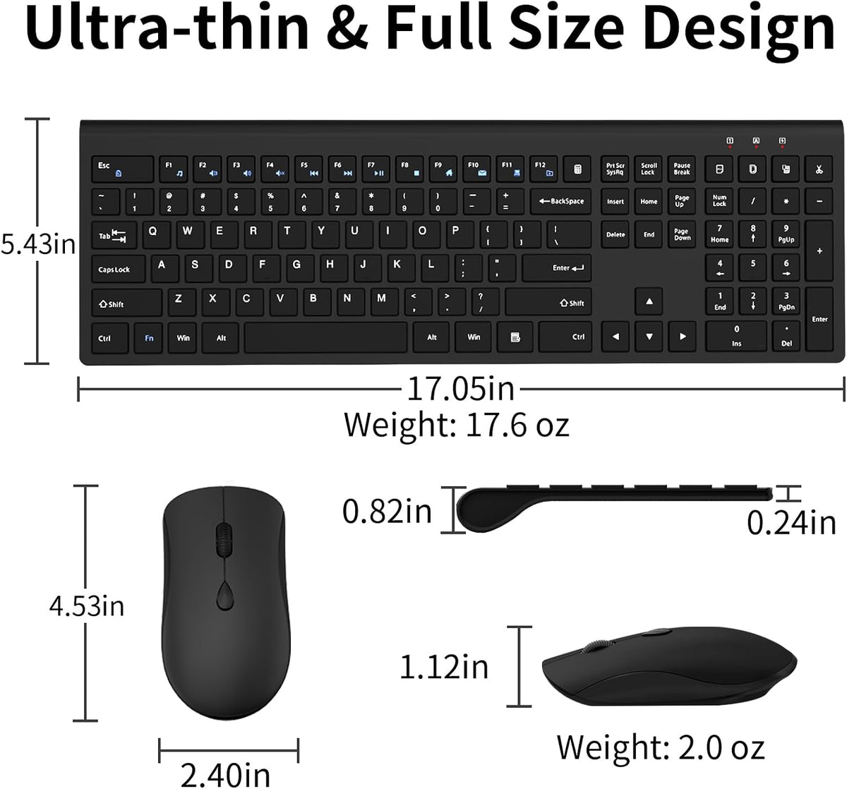 Slim Silent Full Size Wireless Keyboard Mouse Combo Black