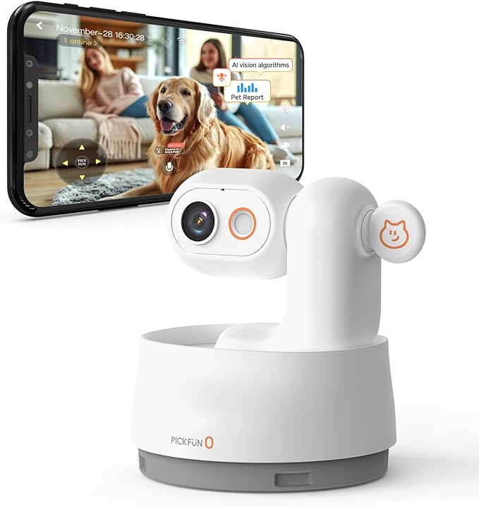 P0 Pet Camera: 2K 5MP AI Wireless WiFi Indoor Camera with 360° Pan-Tilt, Pet Behavior Recognition, Auto Tracking, Night Vision, Two-Way Audio & AI Photo Editing – Home Pet Monitoring Camera