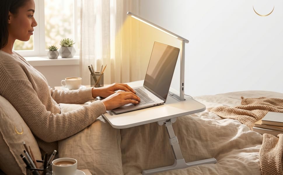 LED Adjustable Lap Desk with Portable LED Lamp and USB-C Charging Ports with Cord