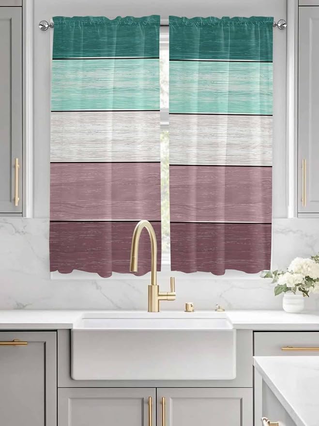 Retro Farm Woodcuts Texture Window Valance Curtains, 2 Panel
