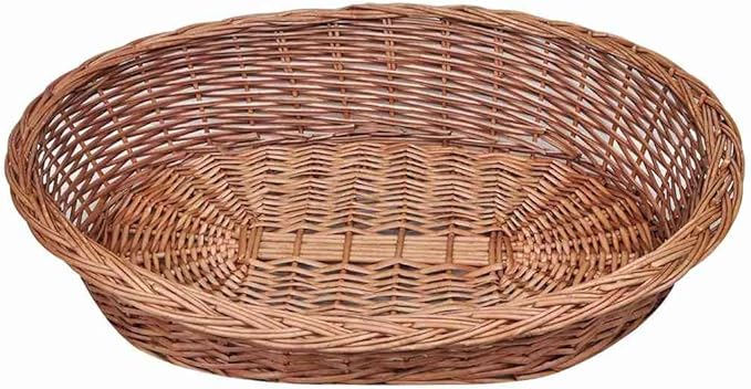 Oval Dog Basket for Small Medium Pets, Lightweight Synthetic Wicker Pet Bed for Indoor and Outdoor Use, Breathable Rustic Brown Pet Sleeping Lounger, 35.4 x 25.2 x 7.9 Inches