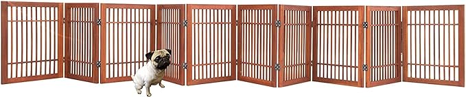 Urnporium Freestanding Wooden Dog Gate Foldable Indoor Pet Gate No Drill Expandable Barrier for Doorways Stairs Hallway Portable Wood Fence for Small Dogs & Puppies (Brown Pet Gate, 10 Panel 24" Tall)