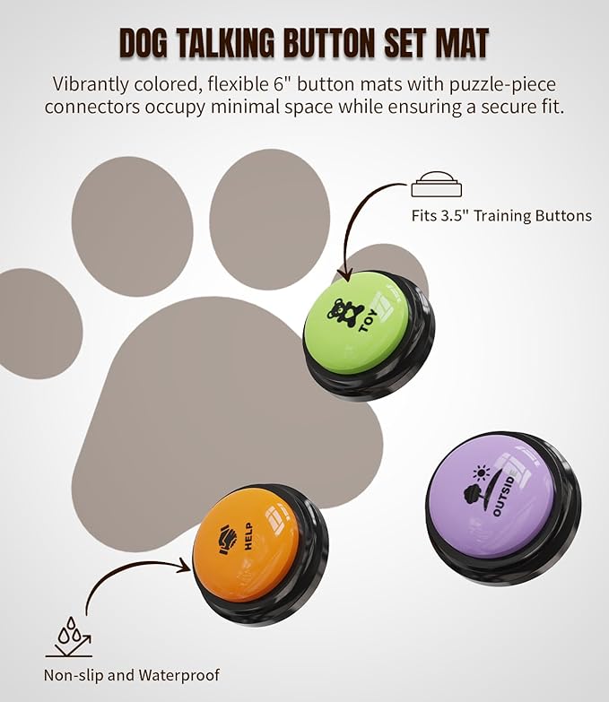 6 Pcs Dog Buttons for Communication Pet Training Buzzer, 30 Second Voice Recording Button, Dog Talking Button Set with 6 Color Anti-Slip Mat and 48 Scene Stickers