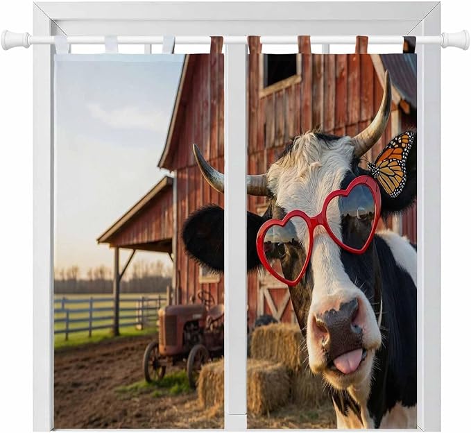 Farm Cows Living Room Curtains 84 Inch Length, Window Curtains Tab Top