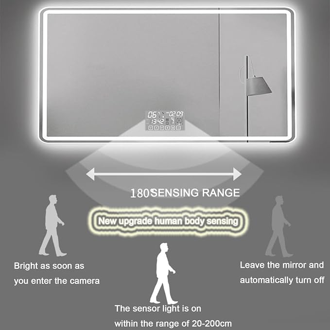 Smart Lighted Bathroom Mirror for Wall，Illuminated LED Bathroom Mirror，Lighted