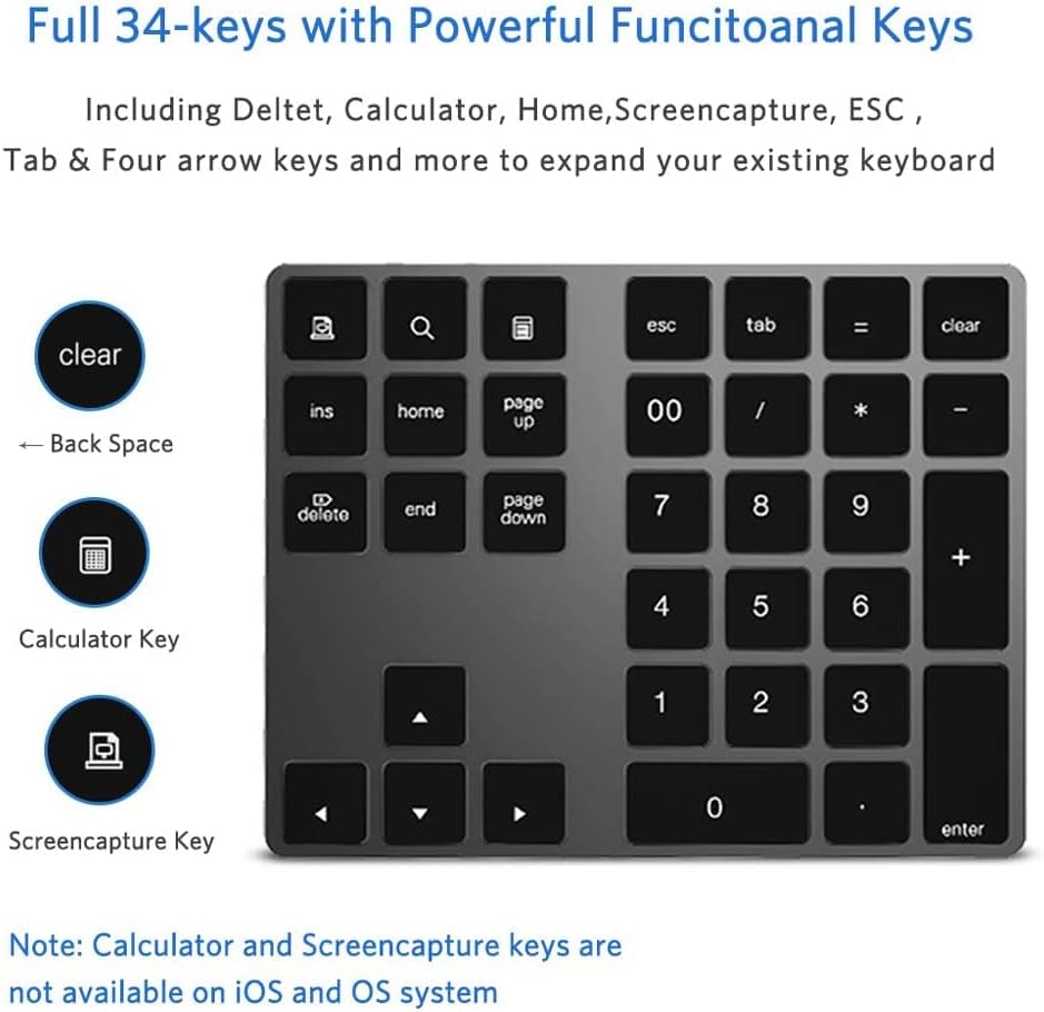 JOYEKY Wireless Number Pad Bluetooth Numeric Keypad for Laptop (Dark Grey)