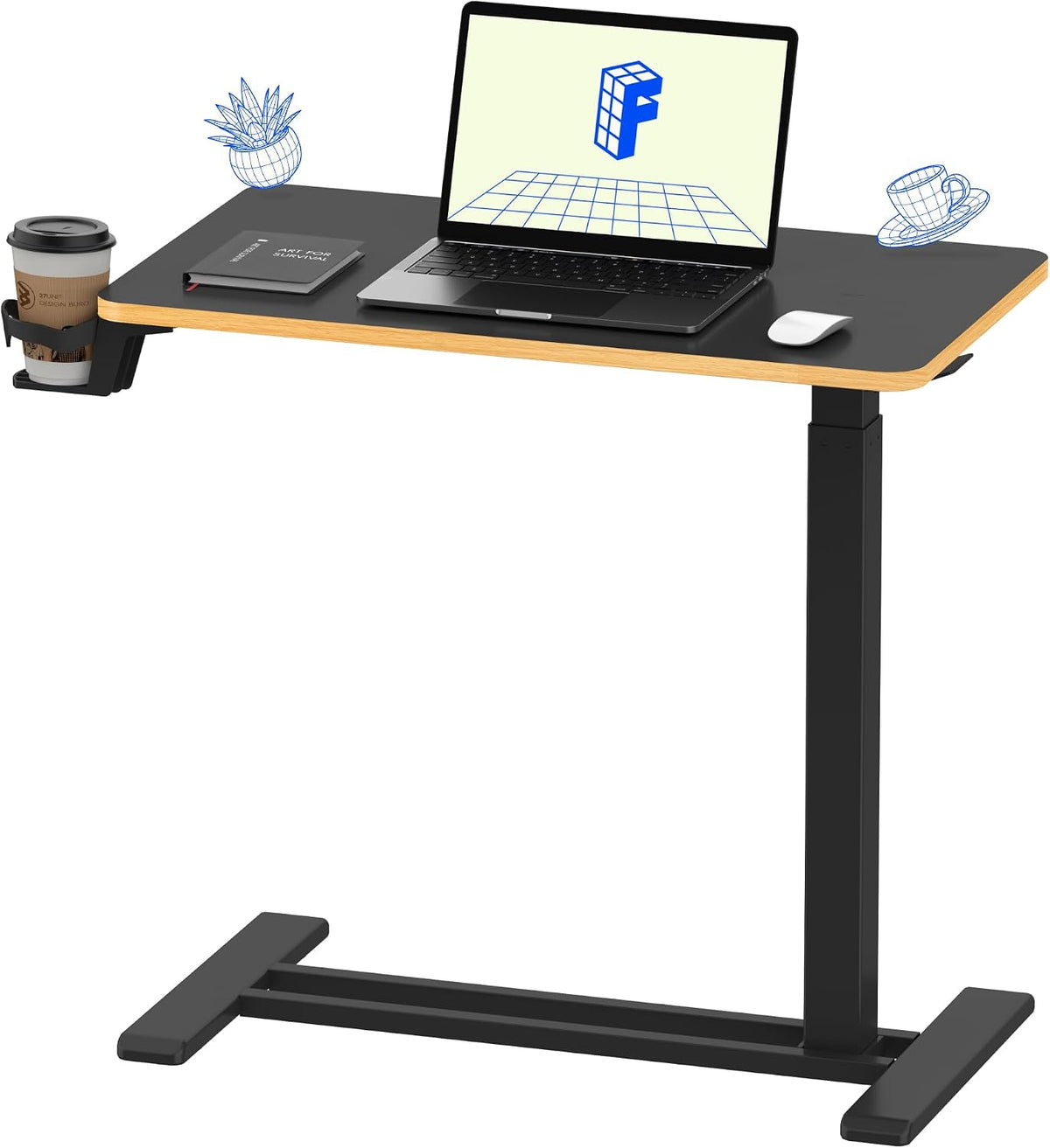FLEXISPOT H7 28" Pneumatic Height-Adjustable Overbed Table with Wheels