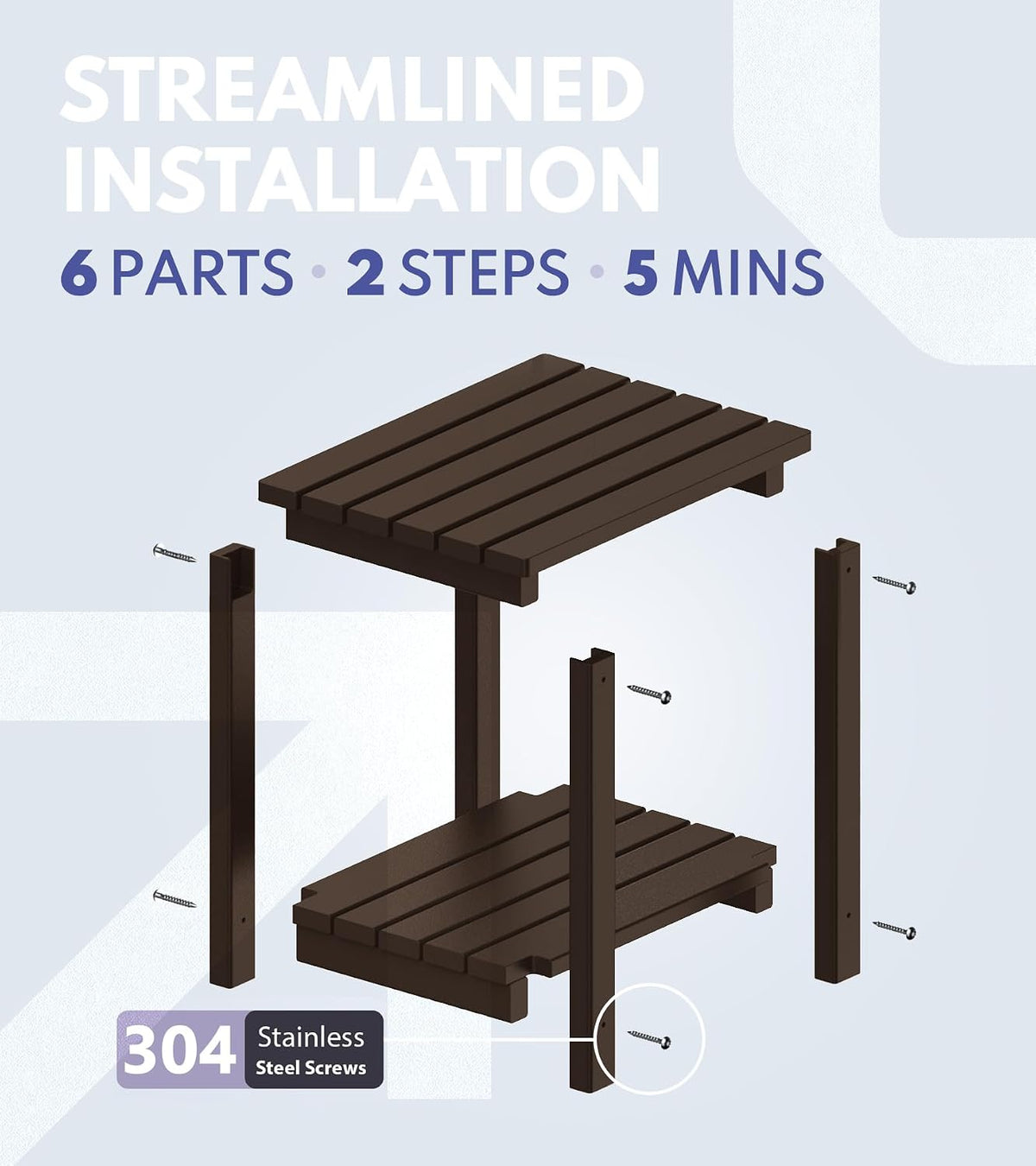 PASAMIC Outdoor Side Table, 2-Tier Storage Patio Side Table, HDPE Adirondack Side Table, Weather Resistant Square Small Outdoor Table for Patio, Backyard, Pool & Garden, Brown
