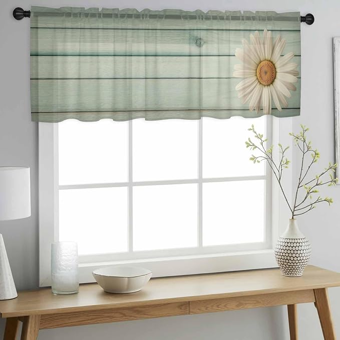 Daisy Flower Sheer Valances for Windows 42"x18", Light Filtering Kitchen