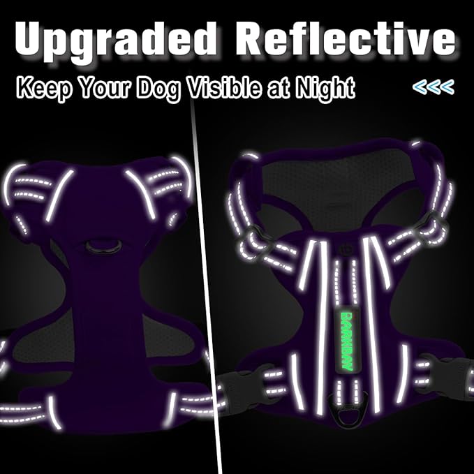 BARKBAY Dog Harness No Pull Oxford with ID Tag Pocket - Heavy Duty, Reflective, Easy Control for Large Dogs(Purple Oxford,XL)