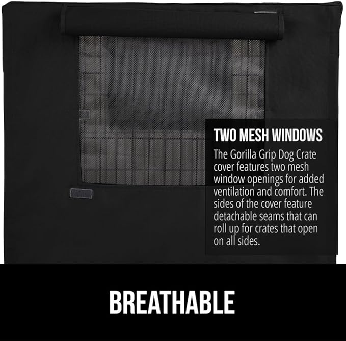 GORILLA GRIP Dog Crate Covers Compatible with Amazon Basics Dog Crates, All Sides Open, Privacy Cover Fits 48" Wire Kennel, Breathable Mesh Windows, Light Reducing Puppy Training Cage Topper, Black