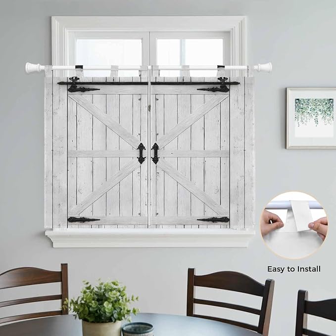 Farmhouse Wood Grain Bedroom Curtains 63 Inch Length, Window Curtains Tab Top