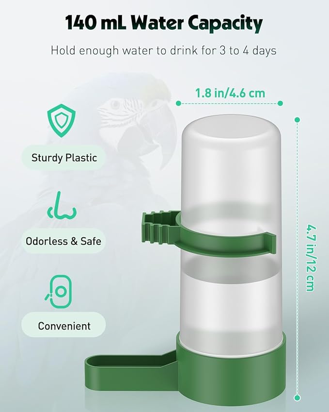 Pawfly 4 Pcs Bird Water Dispenser, Plastic Water Feeder, Automatic Waterer for Small Parrot Parakeet Cockatiel Lovebirds (Not Fit for Food Feeding), Green
