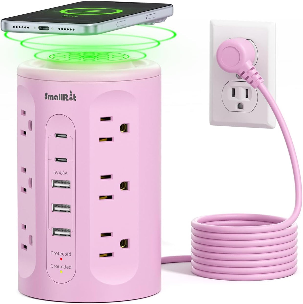 Power Strip with USB Ports,Extension Cord with Multiple Outlets (12AC+3A+2C), 6.5 FT Desk Pink Power Strip Tower Charging Station for Home, Office, College Dorm Essentials
