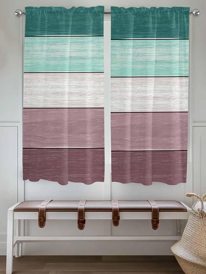Retro Farm Woodcuts Texture Window Valance Curtains, 2 Panel