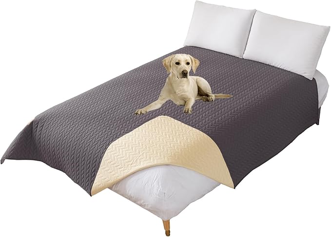 GIBZ Waterproof Dog Bed Cover Anti Slip Pet Furniture Protector Washable Blanket Large Soft Quilted Mat, Dark Grey, 100x127cm