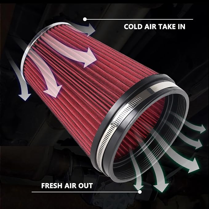 6" Inlet Cold Air Intake Filter Cone Replacement Performance Washable Clamp-On
