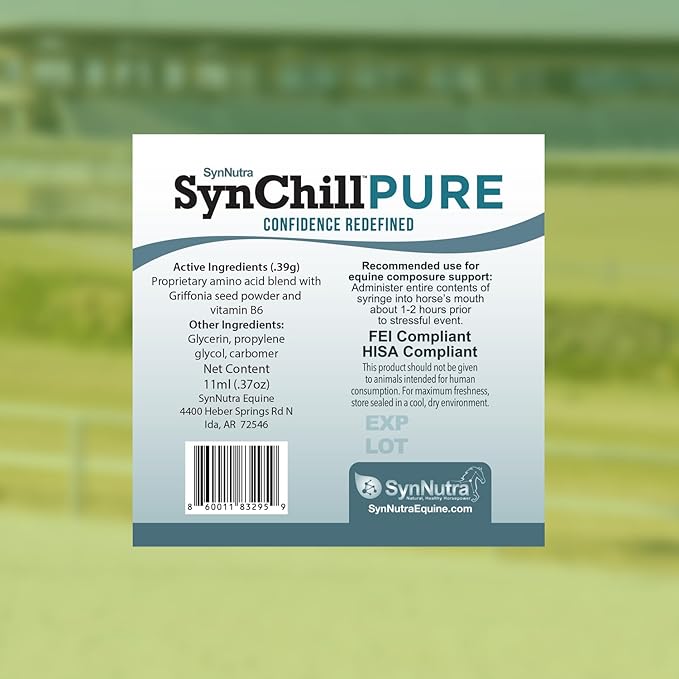 SynNutra Equine SynChill Pure 3 Pack – Non-Sedative Disposition Support for Horses – Plant-Based, Show-Safe Formula for Calm, Confident Performance – 100% Natural & Competition Safe