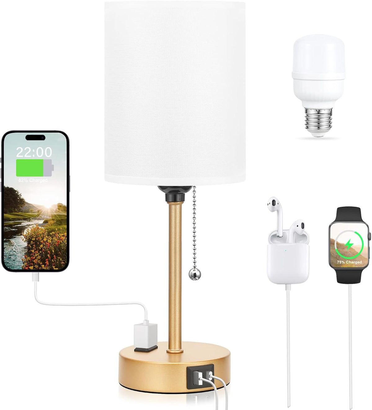 Small Bedside Lamp for Nightstand, Gold Desk Lamp for Dorm Room Bedroom