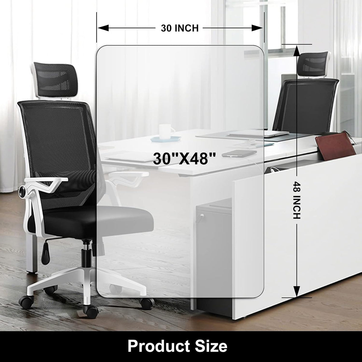 Kuyal Office Chair Mat for Hardwood Floor, 30'' x 48'' Rectangle