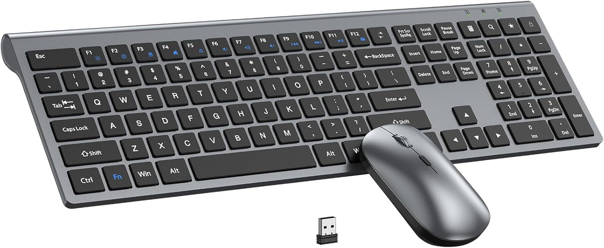 Wireless Keyboard and Mouse Combo, Ultra Slim Full Size Silent Keyboard