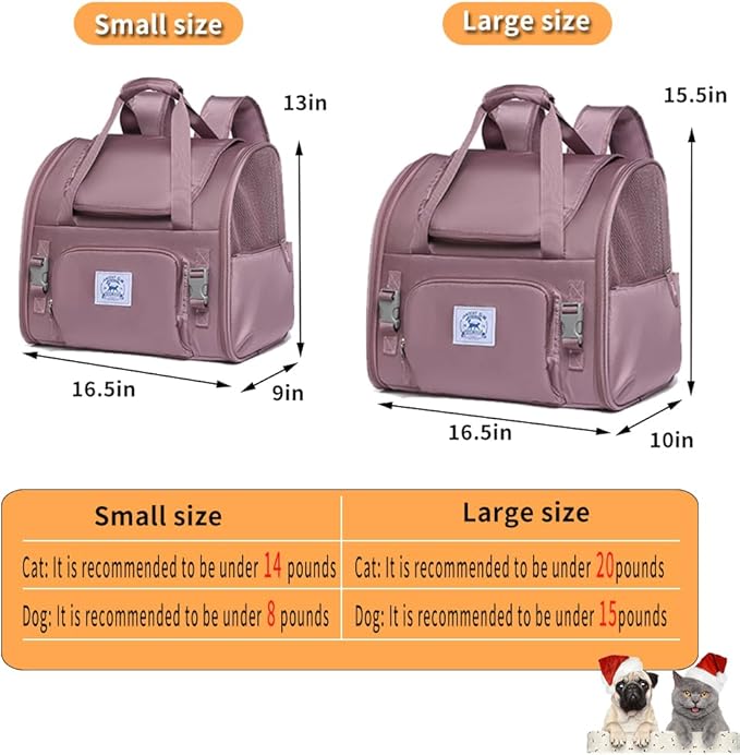Pet Backpack Carrier for Small Dogs Medium Cats, Puppies,Breathable and Collapsible Design, Portable Travel Bag for Bearded Dragon,Rabbit Cage (Purple, Small)