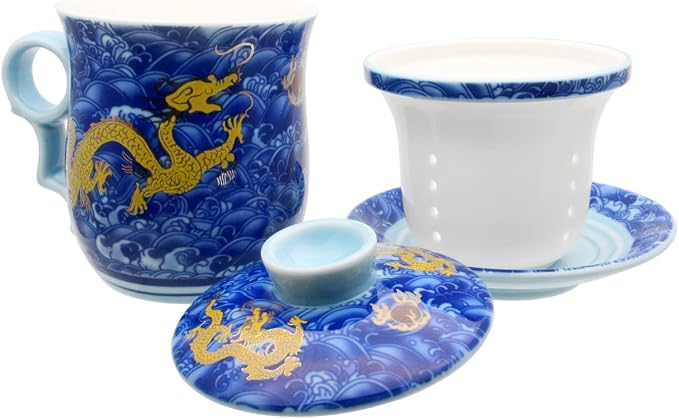 Porcelain Tea Cup with Infuser Lid and Saucer Sets