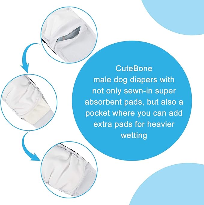 CuteBone Dog Belly Bands for Male Dogs Wraps Washable Doggie Diapers DM06XS