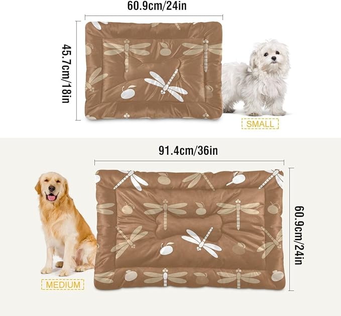 Emelivor Dragonflies Brown Dog Cat Bed Washable Crate Pet Bed Anti-Slip Comfortable Durable Dog Crate Bed for Medium Large Small Dogs Cats,36x24in