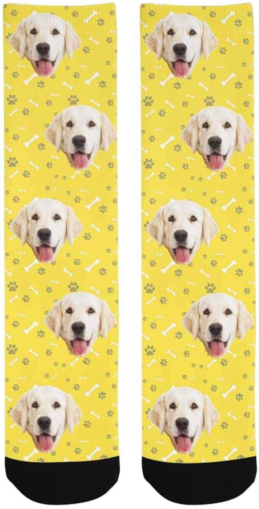 MyPupSocks Custom Personalized Photo Pet Face Socks, Cat and Dog Tracks Paws Bones Crew Socks with Picture for Men Women