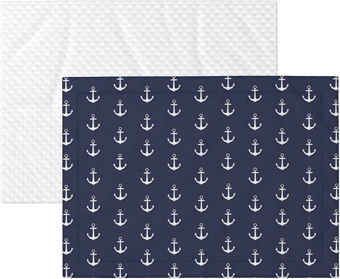 Double Sided Pet Throw for Dogs Who Shed, Nautical Anchor Navy, Reversible Blanket with Nubby Dot Side Catches Loose Fur for Easier Furniture Cleanup